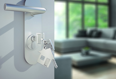 Close up of open door with keys in door